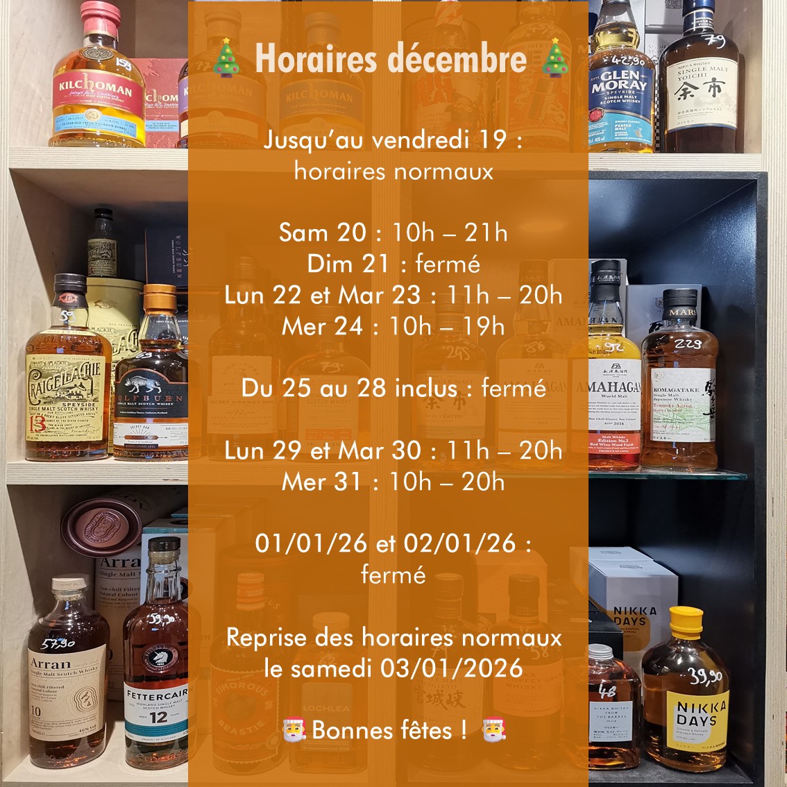 HORAIRES DE LA CAVE POUR LES FÊTES